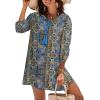 Zeagoo Womens Boho Dresses Casual Beach Summer Dress Tassel Tie Neck 3/4 Long Sleeve Mini Sundress 2026 Floral Print Cover Up(Blue Mz779)