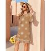 Zeagoo Womens Boho Dresses Casual Beach Summer Dress Tassel Tie Neck 3/4 Long Sleeve Mini Sundress 2026 Floral Print Cover Up(Brown Mz917)