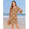 Zeagoo Womens Boho Dresses Casual Beach Summer Dress Tassel Tie Neck 3/4 Long Sleeve Mini Sundress 2026 Floral Print Cover Up(Brown Mz917)