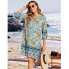 Zeagoo Womens Boho Dresses Casual Beach Summer Dress Tassel Tie Neck 3/4 Long Sleeve Mini Sundress 2026 Floral Print Cover Up(Green)