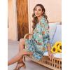 Zeagoo Womens Boho Dresses Casual Beach Summer Dress Tassel Tie Neck 3/4 Long Sleeve Mini Sundress 2026 Floral Print Cover Up(Green)