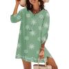 Zeagoo Womens Boho Dresses Casual Beach Summer Dress Tassel Tie Neck 3/4 Long Sleeve Mini Sundress 2026 Floral Print Cover Up(Green Mz915)