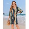 Zeagoo Womens Boho Dresses Casual Beach Summer Dress Tassel Tie Neck 3/4 Long Sleeve Mini Sundress 2026 Floral Print Cover Up(Khaki Cx289)