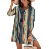 Zeagoo Womens Boho Dresses Casual Beach Summer Dress Tassel Tie Neck 3/4 Long Sleeve Mini Sundress 2026 Floral Print Cover Up(Khaki Cx289)