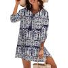 Zeagoo Womens Boho Dresses Casual Beach Summer Dress Tassel Tie Neck 3/4 Long Sleeve Mini Sundress 2026 Floral Print Cover Up(Navy Mz908)