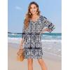 Zeagoo Womens Boho Dresses Casual Beach Summer Dress Tassel Tie Neck 3/4 Long Sleeve Mini Sundress 2026 Floral Print Cover Up(Navy Mz908)