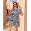 Zeagoo Womens Boho Dresses Casual Beach Summer Dress Tassel Tie Neck 3/4 Long Sleeve Mini Sundress 2026 Floral Print Cover Up(Navy Mz908)