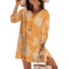 Zeagoo Womens Boho Dresses Casual Beach Summer Dress Tassel Tie Neck 3/4 Long Sleeve Mini Sundress 2026 Floral Print Cover Up(Orange Cx294)