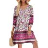 Zeagoo Womens Boho Dresses Casual Beach Summer Dress Tassel Tie Neck 3/4 Long Sleeve Mini Sundress 2026 Floral Print Cover Up(Purple)
