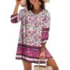 Zeagoo Womens Boho Dresses Casual Beach Summer Dress Tassel Tie Neck 3/4 Long Sleeve Mini Sundress 2026 Floral Print Cover Up(Purple)