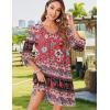 Zeagoo Womens Boho Dresses Casual Beach Summer Dress Tassel Tie Neck 3/4 Long Sleeve Mini Sundress 2026 Floral Print Cover Up(Red)