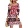 Zeagoo Womens Boho Dresses Casual Beach Summer Dress Tassel Tie Neck 3/4 Long Sleeve Mini Sundress 2026 Floral Print Cover Up(Red)
