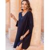 Zeagoo Womens Boho Dresses Casual Beach Summer Dress Tassel Tie Neck 3/4 Long Sleeve Mini Sundress 2026 Floral Print Cover Up(Solid Black)