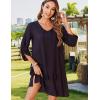 Zeagoo Womens Boho Dresses Casual Beach Summer Dress Tassel Tie Neck 3/4 Long Sleeve Mini Sundress 2026 Floral Print Cover Up(Solid Black)