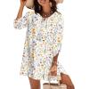Zeagoo Womens Boho Dresses Casual Beach Summer Dress Tassel Tie Neck 3/4 Long Sleeve Mini Sundress 2026 Floral Print Cover Up(White Xh403)