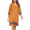 Zeagoo Womens Boho Dresses Casual Beach Summer Dress Tassel Tie Neck 3/4 Long Sleeve Mini Sundress 2026 Floral Print Cover Up(Yellow)