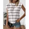 Zeagoo Women’s Cap Sleeve Sweater Vest Crew Neck Sleeveless Casual Knit Tops 2024 Summer Clothes S-XXL(A Stripe White)