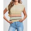 Zeagoo Women’s Cap Sleeve Sweater Vest Crew Neck Sleeveless Casual Knit Tops 2024 Summer Clothes S-XXL(Colorful Stripes)