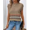 Zeagoo Women’s Cap Sleeve Sweater Vest Crew Neck Sleeveless Casual Knit Tops 2024 Summer Clothes S-XXL(Colorful Stripes Khaki)