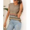 Zeagoo Women’s Cap Sleeve Sweater Vest Crew Neck Sleeveless Casual Knit Tops 2024 Summer Clothes S-XXL(Colorful Stripes Khaki)