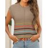 Zeagoo Women’s Cap Sleeve Sweater Vest Crew Neck Sleeveless Casual Knit Tops 2024 Summer Clothes S-XXL(Colorful Stripes Khaki)