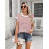 Zeagoo Women’s Cap Sleeve Sweaters Vest Crew Neck Knit Sweater Tops 2025 Casual Summer Sleeveless T Shirt(Stripe Red)