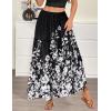 Zeagoo Womens Casual Maxi Skirts for Women 2026 High Waist Boho Skirts Floral Printed Long Flowy Skirt with Pockets(Blck-printed)