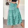 Zeagoo Womens Casual Maxi Skirts for Women 2026 High Waist Boho Skirts Floral Printed Long Flowy Skirt with Pockets(Green-floral-printed)