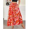 Zeagoo Womens Casual Maxi Skirts for Women 2026 High Waist Boho Skirts Floral Printed Long Flowy Skirt with Pockets(Red-printed)