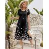 Zeagoo Womens Casual Summer Dress 2026 Petal Short Sleeve Dresses with Pleats Midi A Line Flowy Dress Boho Sundress(Black Floral)