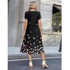 Zeagoo Womens Casual Summer Dress 2026 Petal Short Sleeve Dresses with Pleats Midi A Line Flowy Dress Boho Sundress(Black Floral)
