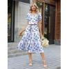 Zeagoo Womens Casual Summer Dress 2026 Petal Short Sleeve Dresses with Pleats Midi A Line Flowy Dress Boho Sundress(Blue Floral 01)