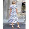 Zeagoo Womens Casual Summer Dress 2026 Petal Short Sleeve Dresses with Pleats Midi A Line Flowy Dress Boho Sundress(Blue Floral 01)