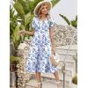 Zeagoo Womens Casual Summer Dress 2026 Petal Short Sleeve Dresses with Pleats Midi A Line Flowy Dress Boho Sundress(Blue Floral 01)