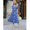 Zeagoo Womens Casual Summer Dress 2026 Petal Short Sleeve Dresses with Pleats Midi A Line Flowy Dress Boho Sundress(Blue Floral 02)