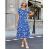 Zeagoo Womens Casual Summer Dress 2026 Petal Short Sleeve Dresses with Pleats Midi A Line Flowy Dress Boho Sundress(Blue Floral 02)