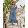 Zeagoo Womens Casual Summer Dress 2026 Petal Short Sleeve Dresses with Pleats Midi A Line Flowy Dress Boho Sundress(Blue Floral 03)