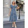 Zeagoo Womens Casual Summer Dress 2026 Petal Short Sleeve Dresses with Pleats Midi A Line Flowy Dress Boho Sundress(Blue Floral 03)