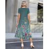 Zeagoo Womens Casual Summer Dress 2026 Petal Short Sleeve Dresses with Pleats Midi A Line Flowy Dress Boho Sundress(Blue Green Floral)