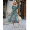 Zeagoo Womens Casual Summer Dress 2026 Petal Short Sleeve Dresses with Pleats Midi A Line Flowy Dress Boho Sundress(Blue Green Floral)