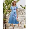 Zeagoo Womens Casual Summer Dress 2026 Petal Short Sleeve Dresses with Pleats Midi A Line Flowy Dress Boho Sundress(Blue Printed 01)