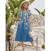 Zeagoo Womens Casual Summer Dress 2026 Petal Short Sleeve Dresses with Pleats Midi A Line Flowy Dress Boho Sundress(Blue Printed 02)