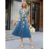 Zeagoo Womens Casual Summer Dress 2026 Petal Short Sleeve Dresses with Pleats Midi A Line Flowy Dress Boho Sundress(Blue Printed 02)