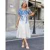 Zeagoo Womens Casual Summer Dress 2026 Petal Short Sleeve Dresses with Pleats Midi A Line Flowy Dress Boho Sundress(Blue+white Floral)