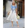 Zeagoo Womens Casual Summer Dress 2026 Petal Short Sleeve Dresses with Pleats Midi A Line Flowy Dress Boho Sundress(Blue+white Floral)