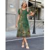 Zeagoo Womens Casual Summer Dress 2026 Petal Short Sleeve Dresses with Pleats Midi A Line Flowy Dress Boho Sundress(Boho Green Floral)