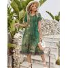 Zeagoo Womens Casual Summer Dress 2026 Petal Short Sleeve Dresses with Pleats Midi A Line Flowy Dress Boho Sundress(Boho Green Floral)