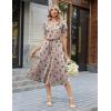 Zeagoo Womens Casual Summer Dress 2026 Petal Short Sleeve Dresses with Pleats Midi A Line Flowy Dress Boho Sundress(Brown Floral)
