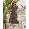Zeagoo Womens Casual Summer Dress 2026 Petal Short Sleeve Dresses with Pleats Midi A Line Flowy Dress Boho Sundress(Chic Printed)