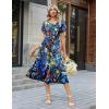 Zeagoo Womens Casual Summer Dress 2026 Petal Short Sleeve Dresses with Pleats Midi A Line Flowy Dress Boho Sundress(Colorful Print)